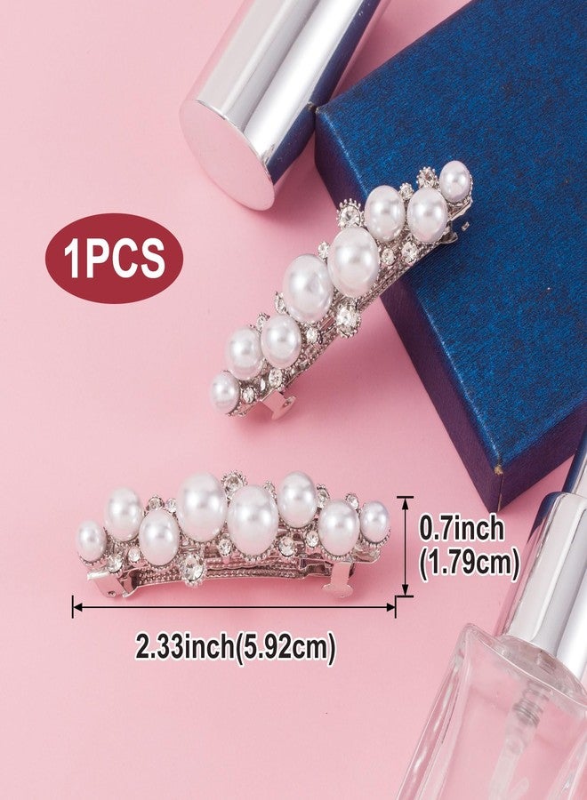 OIIKI Pearl Hair Snap Clips for Wedding, Elegant Pearl Barrettes with Pins for Women, Brides, Parties, Daily Use - Silver, Style 1, 1pcs - Image 2